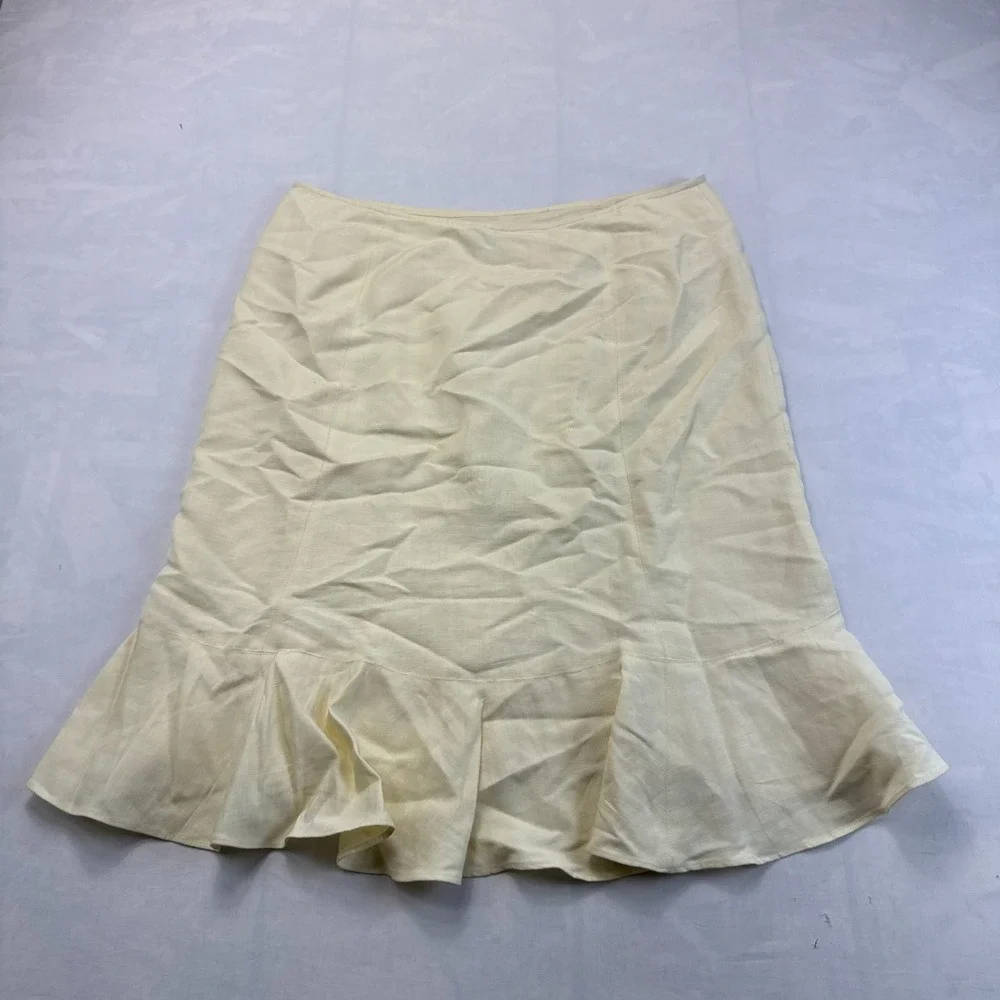 Ann Taylor LOFT Skirt Womens Petites 12P Cream Rayon Blend Ruffle Hem Side Zip
